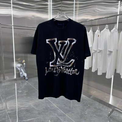 LV 2025春夏新款 手绘泼墨 经典款式 潮流必备 定制面料 上身超舒服 男女同款 S M L Xl Xxl 五个码 黑色 白色