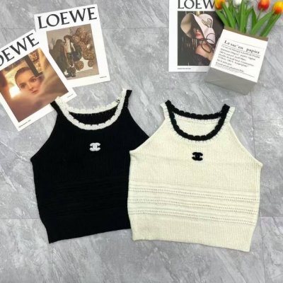 chane*春夏新款 花边圆领系列上衣 经典又不会出错的黑白配色 圆领挂脖背心 单穿或配套搭都很百搭 短袖 背心8833100