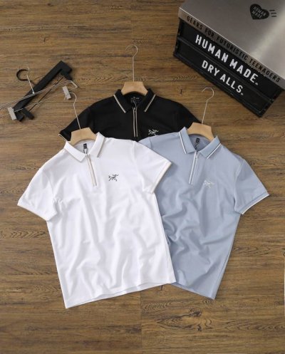 Arc’Teryx -始祖鸟男士休闲翻领半拉链短袖polo衫 桑蚕丝亚麻混纺男装半开襟短袖polo衫男款休闲带拉链T恤，棉麻混纺+桑蚕丝商务休闲百搭抗菌短袖po
