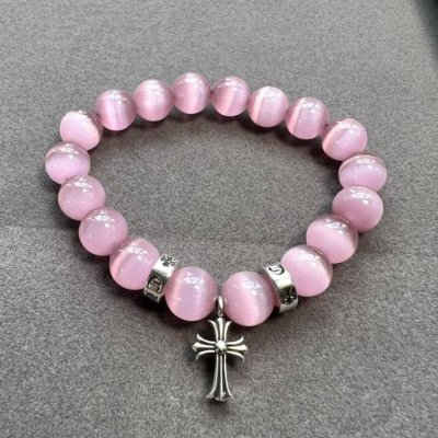 克罗心Chrome Hearts 粉色十字架猫眼石吊坠手串 情人节限定款 简约而不失单调 炫酷又不失优雅 整体以猫眼晶石串至而成 搭配 Chrome heart