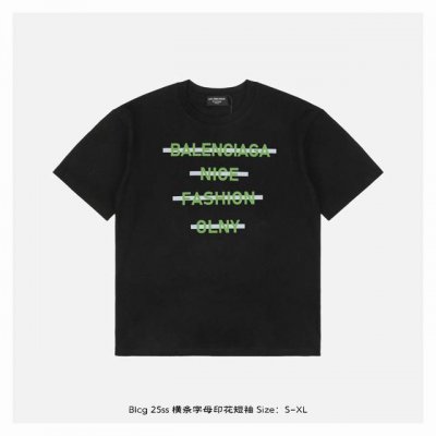 balenciaga 巴黎世家 25Ss 横条字母印花短袖 面料采用230克重精梳棉，定制32支1*1螺纹，成衣两遍水洗处理，面料舒适亲肤无异感，定制定染面料，