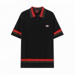z224# Gucci古驰 Logo刺绣polo针织圆领拼接短袖T恤 注重细节 最求品质 男女同款 颜色：黑色 杏色 码数：Xs S M L