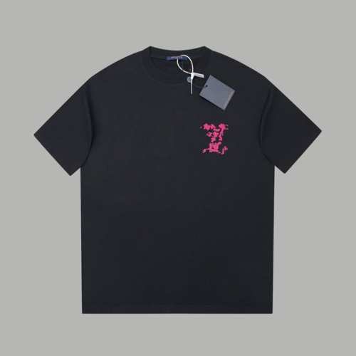 LV 25Ss早春新款 植绒Lv字母烫钻短袖 轻奢主义 男女日常通勤穿搭必备单品 正确版本 欢迎对比 详细特征 320克 % 纯棉双纱汗布面料 同缸定染特种加粗
