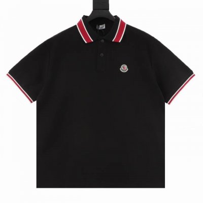 moncler蒙口Mc 红领扣短袖polo衫 采用原版220G定制珠地面料 螺纹同缸定染对格对纹零色差 纽扣原版1:1开模定做 领子颜色 尺寸比例还原原版 独家