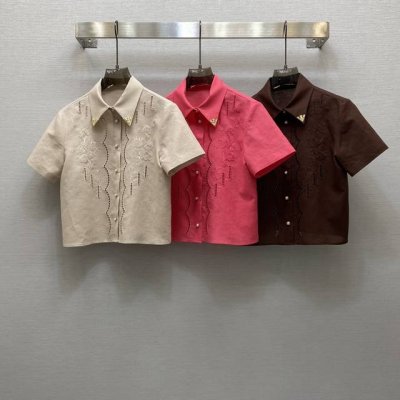 va*25Ss 重工定位绣花气质翻领金属扣装饰设计衬衣，高级面料，颜色:图片3色，面料：亚麻刺绣面料 Smlxl