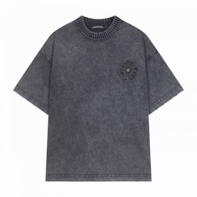 Ch高版本克罗心Chrome Hearts 2025春夏新款马蹄十字印花水洗贴布绣短袖T恤，面料：26支双纱 320克重，重洗水炒色+吊染 印花工艺：贴布绣工艺