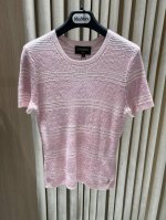 新品#Chan*浅粉条纹短袖针织衫 定色定染，欧代订单 Size：S-M-L Code：25031607