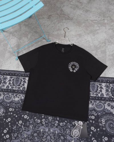 款D01 克罗心 高品质 Chrome Hearts 克罗心 2025春夏最新基础短袖T恤，喷马溜 重工贴布绣洗水 潮流感十足定染纯棉面料320克，Os版型 颜