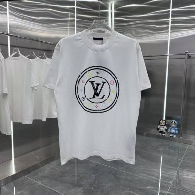 p90 Lv 2025春夏新款260克短袖T恤 个性印花 男女同款宽松版 S M L Xl Xxl 五个码 黑色 白色