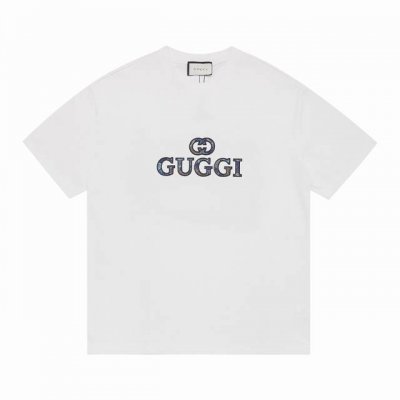 上新 高版本 Gucci古驰字母硅胶批彩色绣花布工艺情侣休闲短袖T恤 最高版本！定制面料 克100%双纱全棉！字母硅胶批彩色绣花布工艺设计！ 辅料：开模原版过鉴