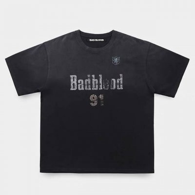 洗水黑 白色 韩国Badblood美式高街洗水做旧91字母印花圆领短袖T恤 黑色整件成衣多次洗水做旧260G面料 做到真正还原Yb 款号：Bb02 颜色：洗水黑