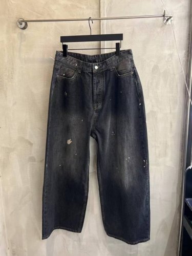 3091# 官网品质Acne Studios25新款水洗手绘泼墨工艺.Ac阔腿磨破牛仔长裤.宽松版本.男女同款 码数：Xs.S.M.L