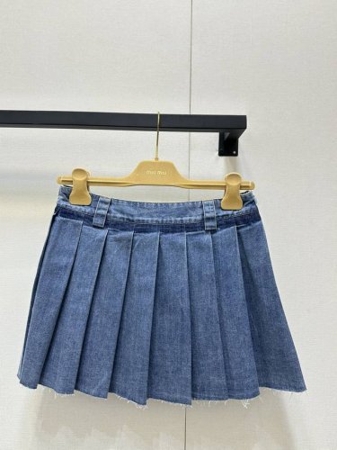 短裙 miumi*25Ss早春新款复古蓝牛仔压褶长半裙 原版开发复古洗水工艺绝绝子可甜可盐气质减龄少女风百搭不挑人做工品质看细节 现货 Sml
