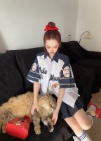13D*Emarzo新款条纹小熊立体玩偶男女短袖衬衫 春 Sm