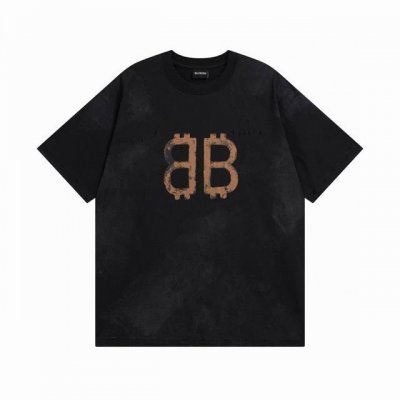黑蓝色 Balenciaga 巴黎世家2025 Ss 最新泥染做旧手绘磨烂Bb短袖T恤 本市场No.1的质量 真正天花板品质 全部原版开发注意细节图 避免被盗图