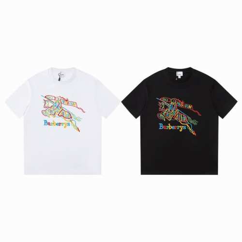 120 burberry博柏利新品胸前战马彩色刺绣字母Logo短袖T恤男女同款短袖T恤-顶级版本 采用进口百达灵万针绣花，既不失品牌的高级感，又带有一丝休闲气息
