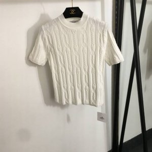 款号20252601 Herme*新款 马衔扣提花套头短袖针织衫上衣，白色，均码；胸围78，袖长21，长52