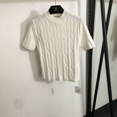 款号20252601 Herme*新款 马衔扣提花套头短袖针织衫上衣，白色，均码；胸围78，袖长21，长52