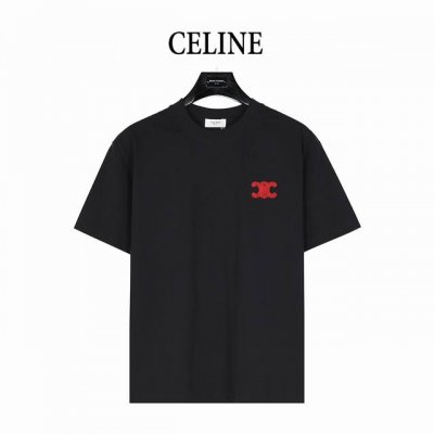 celine 赛琳 25Ss 植绒刺绣凯旋门Logo短袖T恤 定制50支精紧棉纱、活性染色，重固色、爽滑手感面料洗水做预缩、 面料做无尘工艺减轻了掉毛和毛灰的情