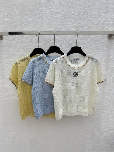 Lo家 早春新款 圆领珠珠针织短袖 颜色：白色 蓝色 黄色 尺码：36.38.40