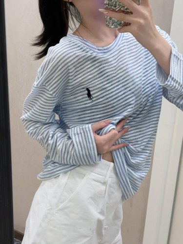 上新 一套 Ralph Lauren拉夫劳伦刺绣防晒条纹长袖短裤套装 韩里韩气的太好看啦吧时髦防晒两不误 重工万针刺绣Logo♀好看又高级！！ 上衣竹节棉面料绝