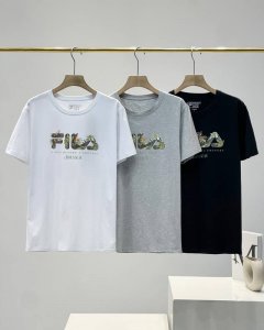 上新P80 斐乐Fila 2025专柜男士夏季新品运动休闲短袖T恤 ，原厂特供精品180克重冰感冰丝棉面料，手感超赞，上身亲肤舒适，面料色泽鲜艳，光洁亮丽，透气