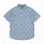 160 louis Vuitton/路易威登 棋盘格编制 格纹Logo标识 洗水短袖提花 牛仔衬衫 高品质丹宁牛仔面料、特别手感、超级质感 舒适柔软透气 宽松版
