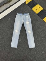p150#A055 amiri新款牛仔裤水洗破洞漏皮牛仔长裤男女同款 颜色：蓝色白皮 码数：S-Xl（28-34）