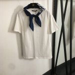 款号20252276 Lv*新款 丝巾领带链条装饰纯棉短袖T恤，白色，黑色，Sml， S码；肩宽43，胸围98，袖长21，长67