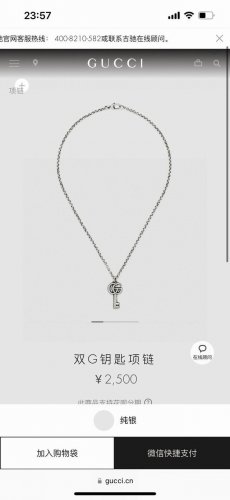 Gucci古驰双G钥匙项链 泰银版本 别具一格的质感和色泽，使首饰粗犷而古朴。经过特殊处理,可以保持长久不变色,表面硬度也大大增强。,因为其工艺来源于泰国,光芒