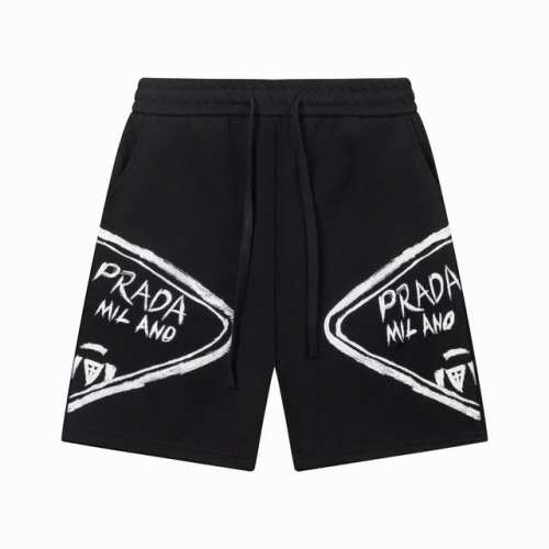 prada 普拉达 白墨涂鸦印花字母Logo标识刺绣 五分裤 高品质纯棉 面料 特别手感 超级质感 舒适柔软透气 休闲宽松版型 潮流男女同款 短裤 颜色 黑色