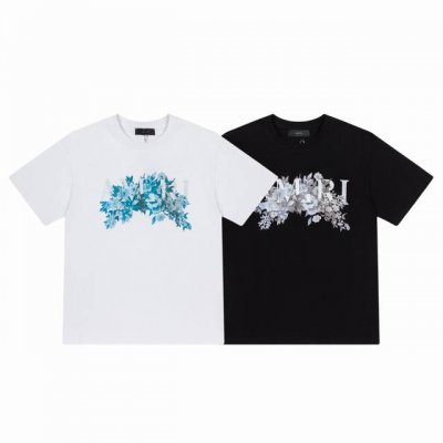 8041# ,Amiri数码印花Logo宽松版短袖T桖，采用300克重面料，颜色:黑色，白色，尺码：S M L Xl