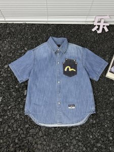 Evisu福神2025春夏最新宽松休闲美式复古纯色时尚百搭大M印花短袖衬衫 男女同款 - 谁懂美式复古的魅力啊 这件Evisu福神2025春夏新款短袖衬衫 简直