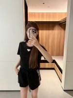 套装Prad*定位高温烫钻短袖短裤套装Sml