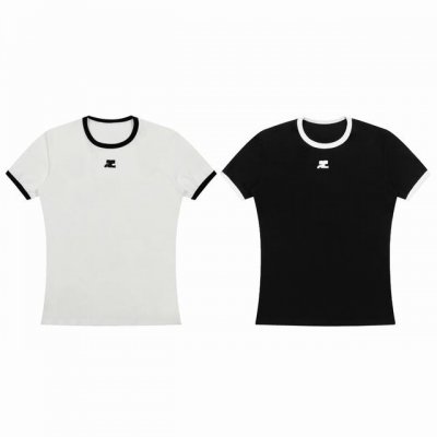 Courreges韩国品牌刺绣Logo拼色短款修身短袖T恤 赵露思王心凌杨紫Jennie众多明星同款 上身修身百搭显瘦 款号：Cr02 尺码：S M L 颜色：