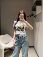 P180 Louis Vuitto* 25Ss春夏新款 绘画印花链条短款短袖T恤丨独家高版出品！精致短版型上身巨显瘦！水墨印花装饰 低调奢华！时髦精必备单品解锁