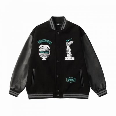 款号W03 Nike 詹姆斯同款新款纽约毛巾绣棒球服外套 ，700G龙凤尼搭配荔枝纹皮革。 五金一比一还原 M,L,Xl,Xxl 黑