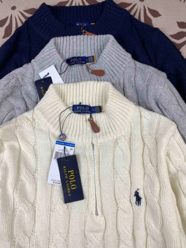 实拍 2224 # Ralph Lauren拉夫劳伦 半拉链针织衫 腈纶材质 宝蓝色 灰色 奶白色 三个颜色 S M L Xl Xxl 5个尺码