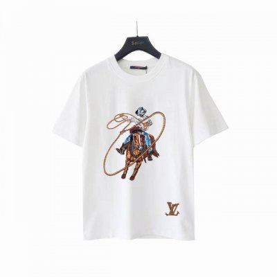 实拍细节图+尺码表 Louis Vuitton 路易威登 重工西部牛仔刺绣短袖T桖 原版面料 官方同款 短袖T恤 定制 300克 手感非常舒服 春夏最新砖柜同步