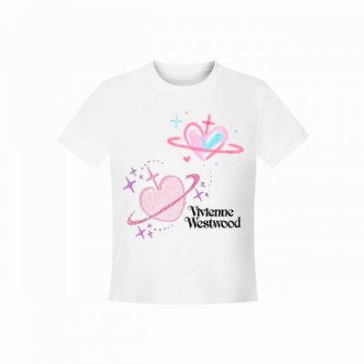 Vivienne West Wood 西天后薇薇安 2025夏季新款涂鸦系列土星设计款蜡笔爱心Logo正肩短袖T恤 女款 全网独家纯棉高品质 款号：Vi10 尺