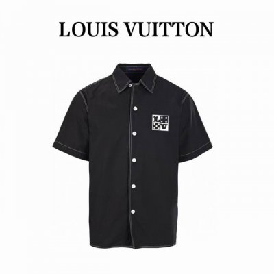 Louis Vuitton Lv 骰子字母刺绣短袖衬衫 正品9293购入，50支素锦平纹布，75D衬布，进口刺绣，整衣明线，定制辅料，宽松版型 Size：S-X