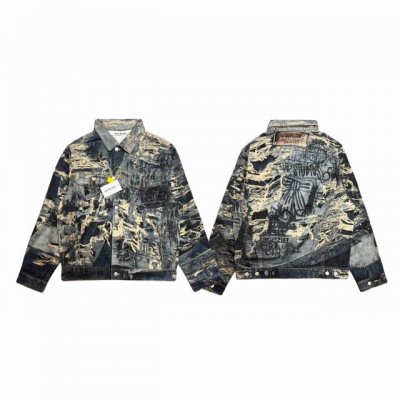 Acne Studios 25Ss 早春3D错视糜烂假破洞数码直喷涂鸦印花做旧情侣水洗翻领牛仔外套夹克-顶级原单版本 Color：水洗蓝黑 Size：M L X