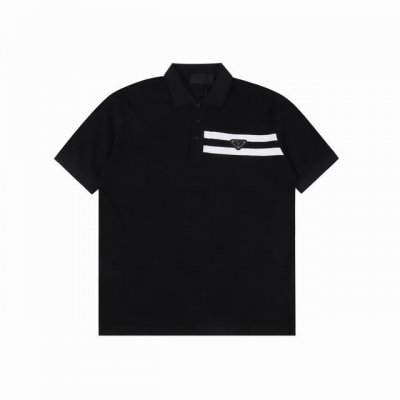 prada 普拉达 胸前三角标双杠短袖Polo衫 选用棉质珠地网眼布，衣领为双系统提花定织扁机制成，有弹性，不变形，衣服全部原生布捆边，前胸双层面筒，无明线，无