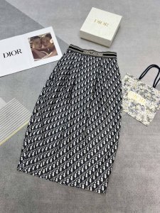 高品质Dior2025夏季新款花苞提花Logo半裙A字显瘦双层腰头拼接经典老花大牌范儿高品质单色Sml