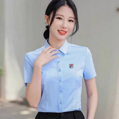fila 斐乐纯棉衬衫女士新款夏季白色短袖职业气质休闲衬衣 新款女士衬衫的设计基调将意式的都市高贵极简风发挥到极致 简洁干净 无任何复杂工艺做噱头 采用了100
