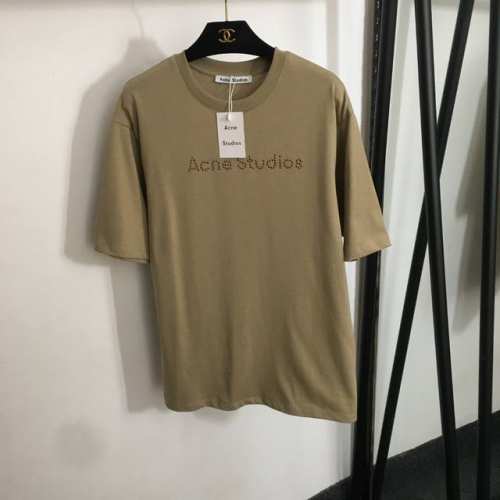 款号20252249 Acne Studio*新款 烫珠Logo休闲百搭宽松短袖T恤，白色，卡其色，黑色，Sml， M码；肩宽46，胸围102，袖长25，衣长7