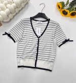 thom Browne2025Ss春夏轻薄蝴蝶结V领针织开衫，波浪撞色花纹设计，凹凸有致 挺括有型 德国进口16针机织 重工耗时 双股48支，超精细不起球的进口