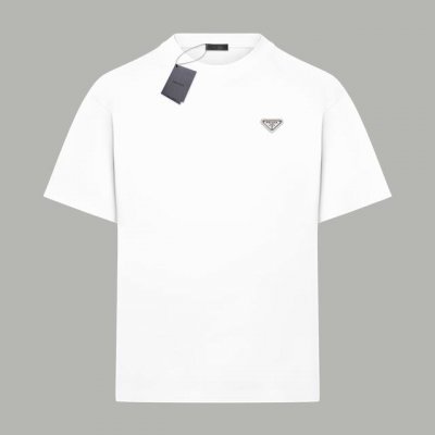 prada 普拉达 官网同款 经典三角铁标Logo 双纱纯棉短袖 - 280G双纱纯棉顶级面料 手感柔软 百分百纯棉独家出货 定染硫化黑无尘处理面料 -面料：2