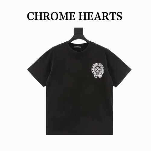 Chrome Hearts Ch 克罗心25Ss水洗做旧梵文十字架圆领短袖T恤 面料:采用280克双纱爽滑面料、经过高温预缩处理克重高达300克，配套同缸1X1