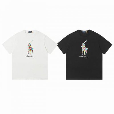 ralph Lauren polo 拉夫劳伦 24Ss七巧板彩色战马印花情侣休闲圆领T恤短袖-原单品质 color 白色 黑色 size S M L Xl nu